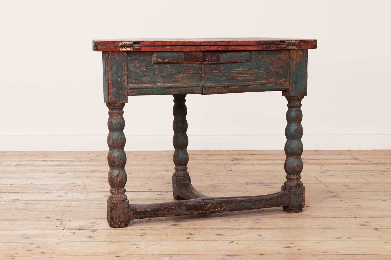 A painted softwood demilune fold-over table, - Image 2 of 4