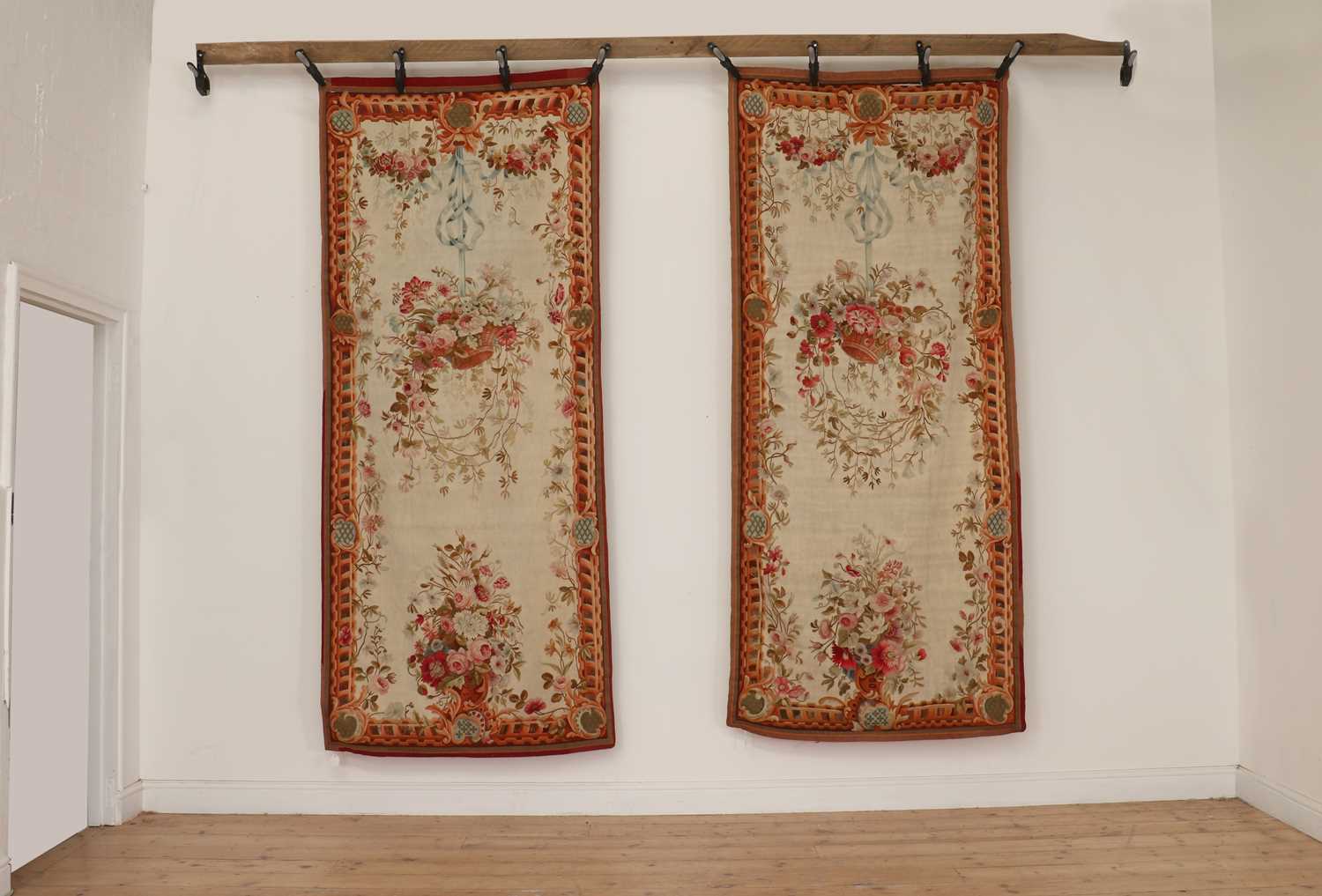 A pair of Aubusson tapestry portière,