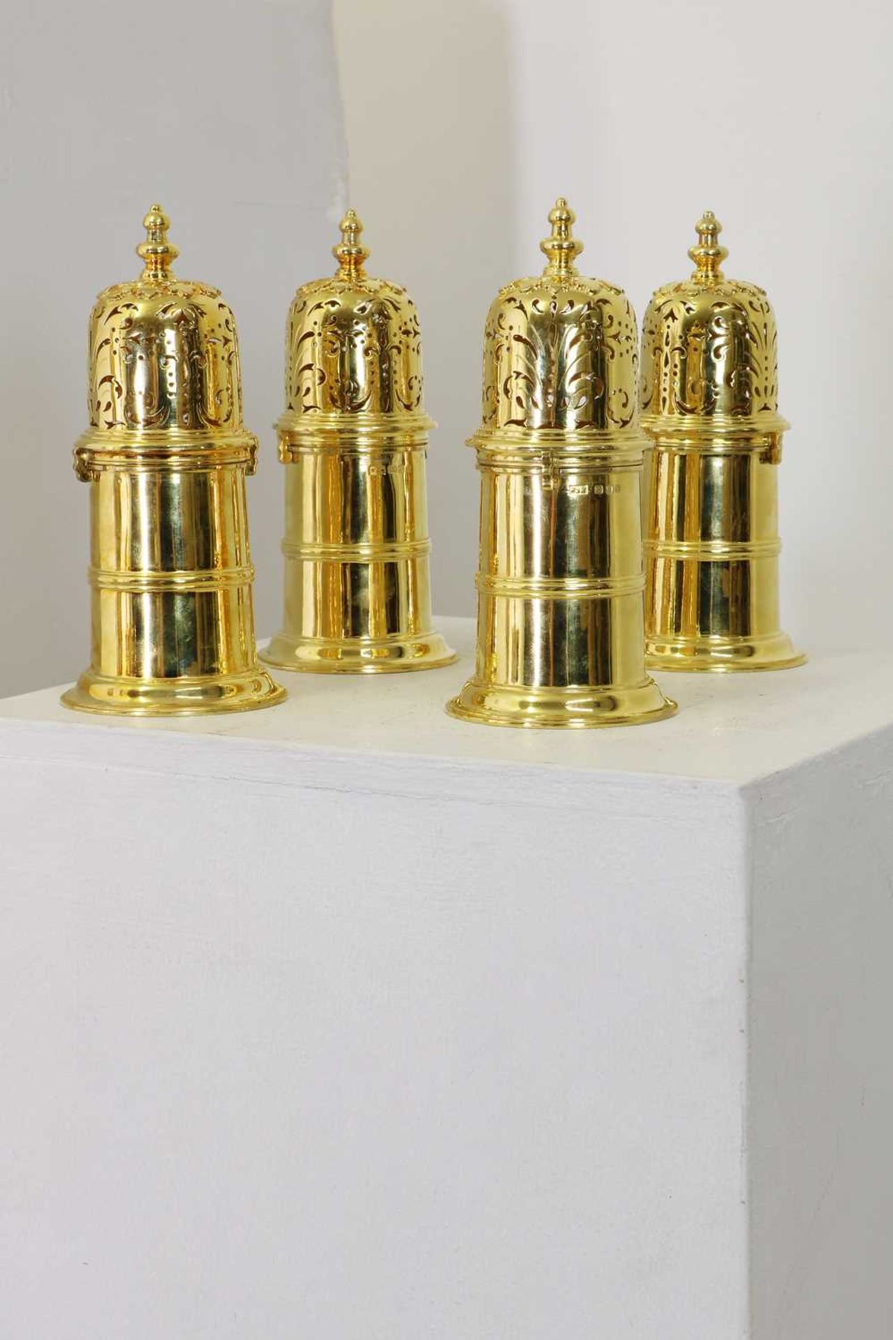 A set of four silver-gilt reproduction lighthouse sugar casters, - Image 3 of 6