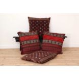 Four large flatweave upholstered cushions,