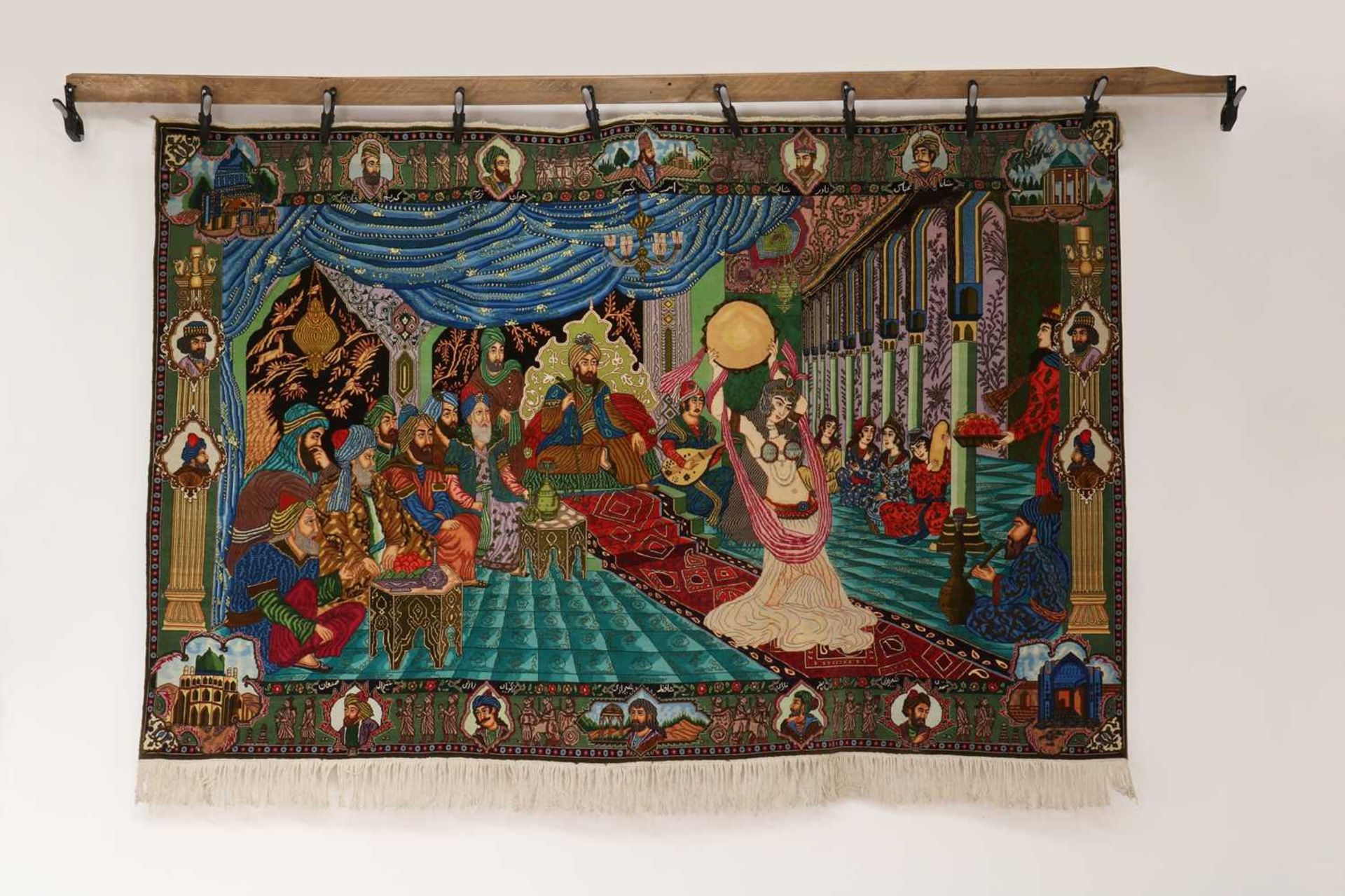 A Persian pictorial wool rug,