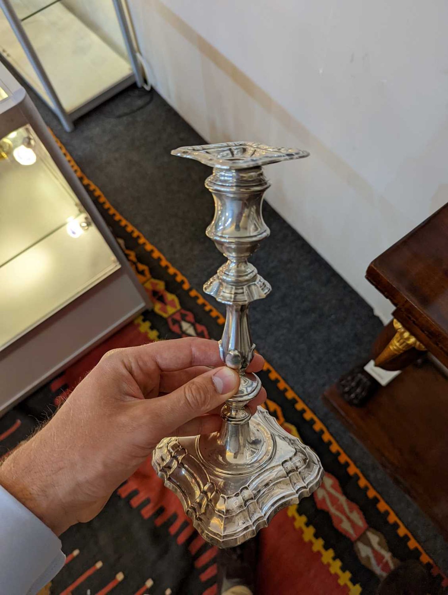 A pair of silver two-light candelabra, - Image 10 of 19