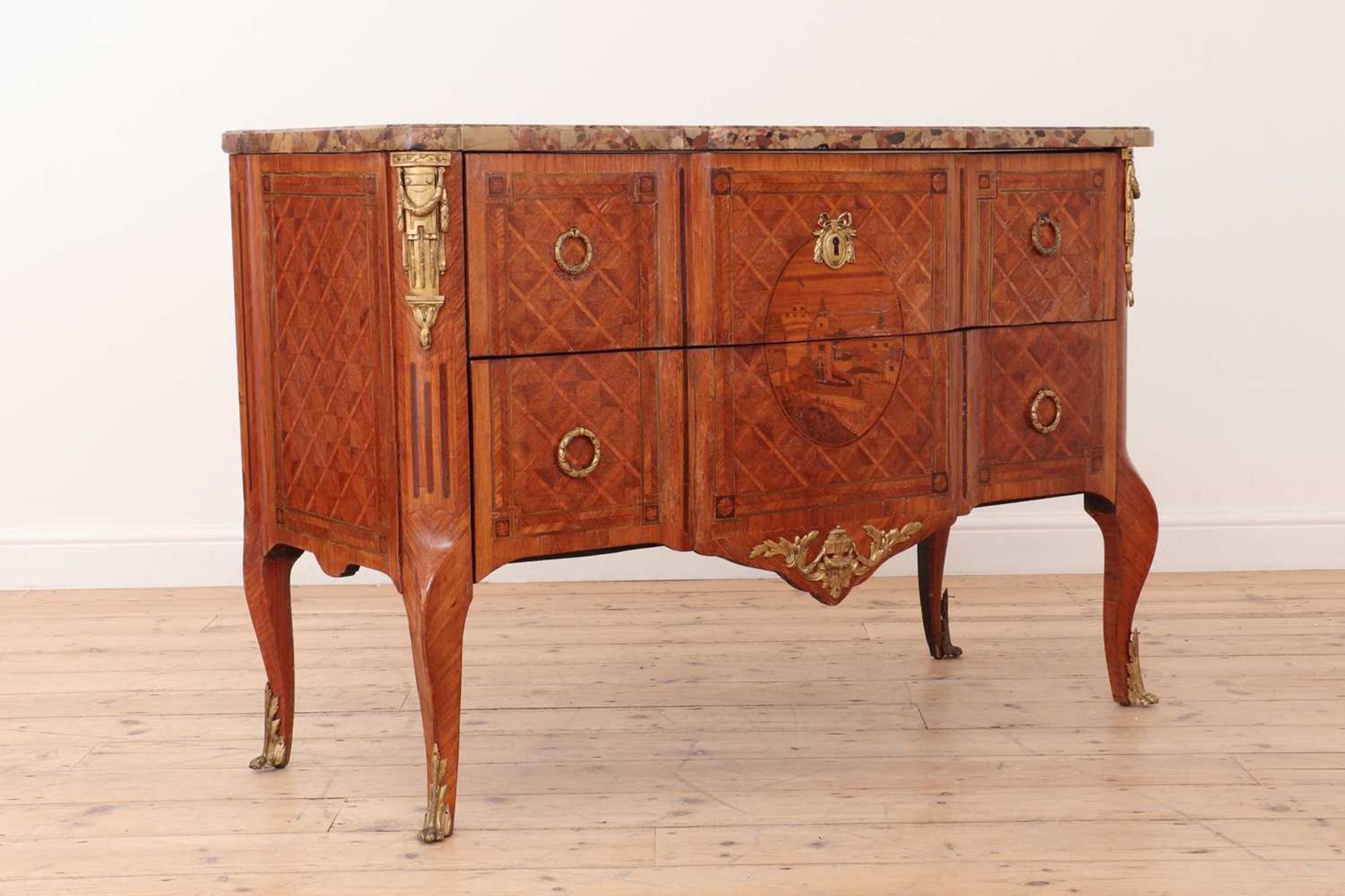 A transitional kingwood, tulipwood and marquetry commode - Image 2 of 26