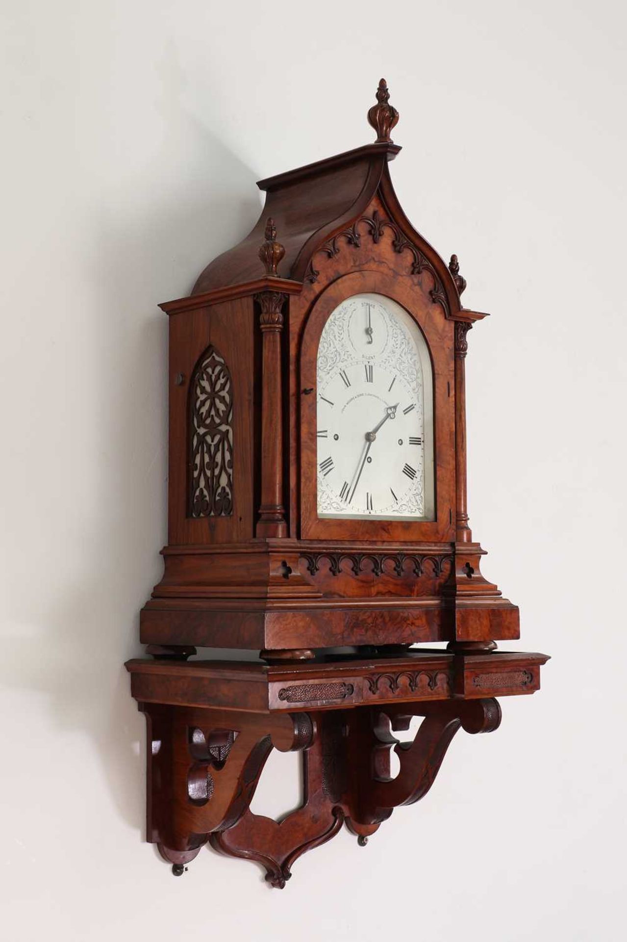 A Victorian Gothic Revival burr walnut bracket clock, - Image 2 of 9
