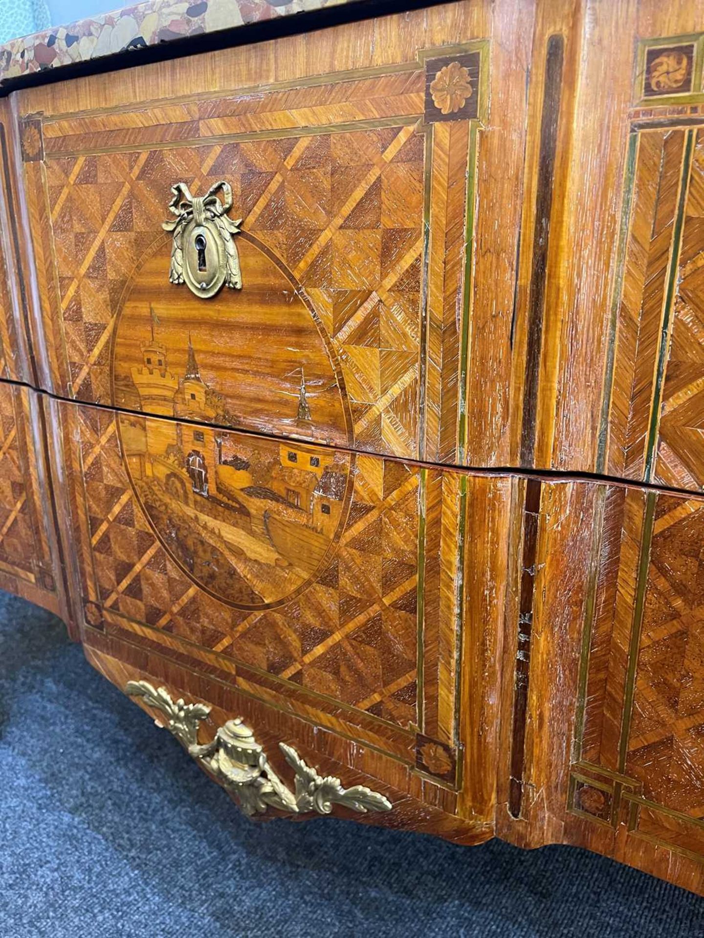 A transitional kingwood, tulipwood and marquetry commode - Image 14 of 26