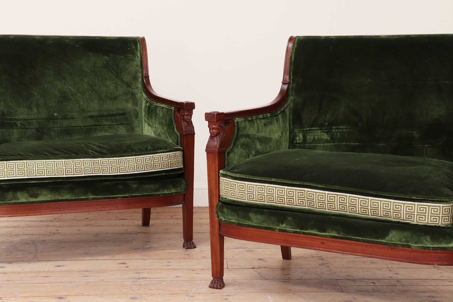 A pair of Egyptian Revival mahogany marquise chairs, - Image 2 of 6