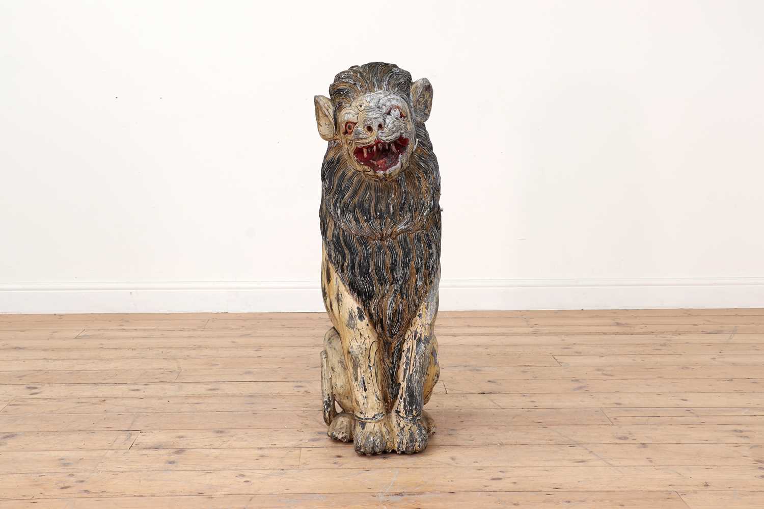 A large carved and painted wooden lion, - Image 2 of 4