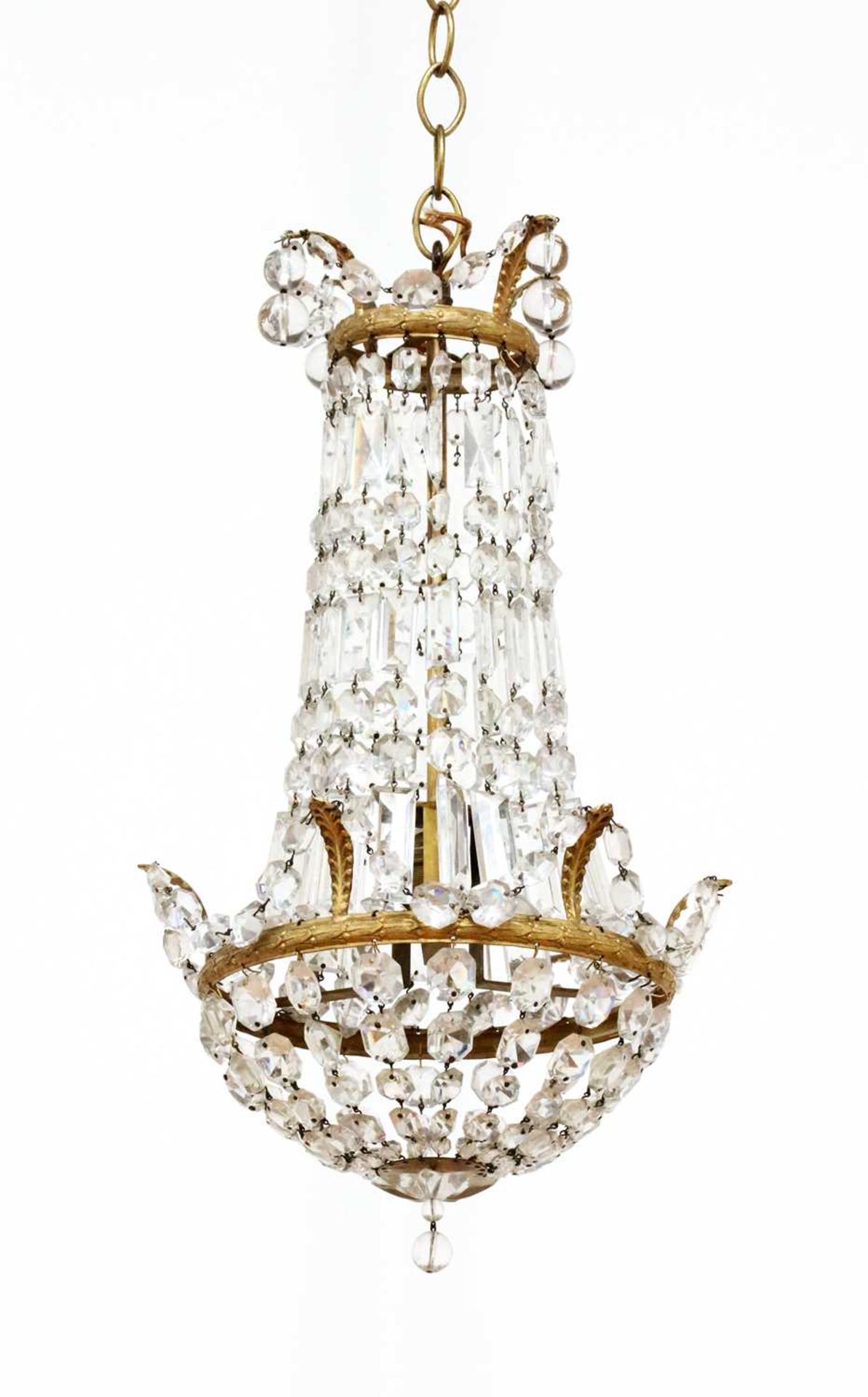 A small Empire-style gilt-brass and cut-glass ceiling light,