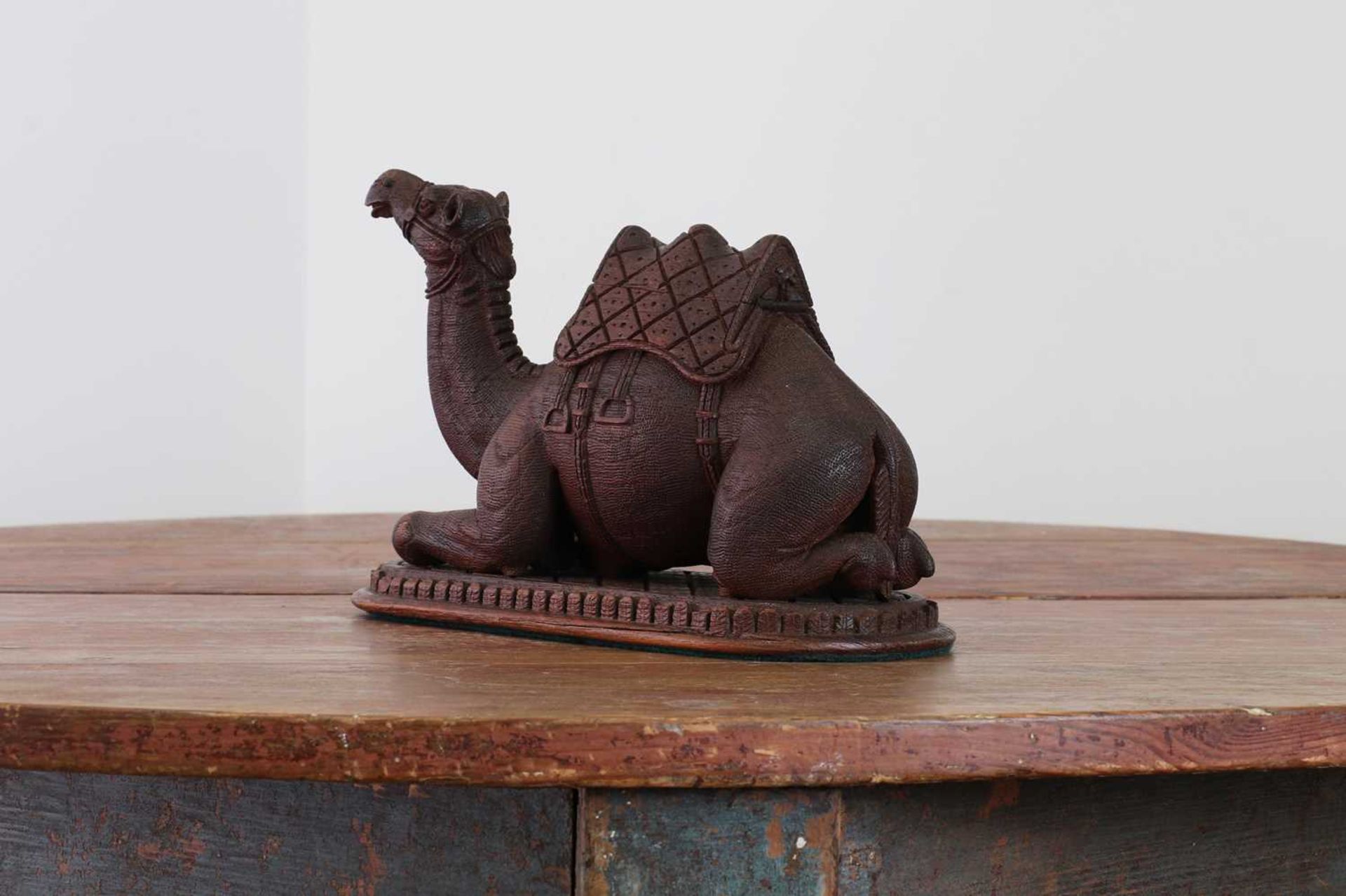A carved hardwood inkwell in the form of a seated camel, - Image 4 of 6