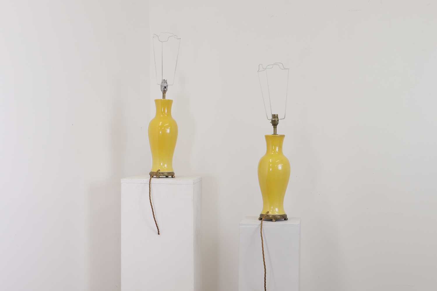 A pair of Chinese-style yellow porcelain table lamps, - Image 3 of 3