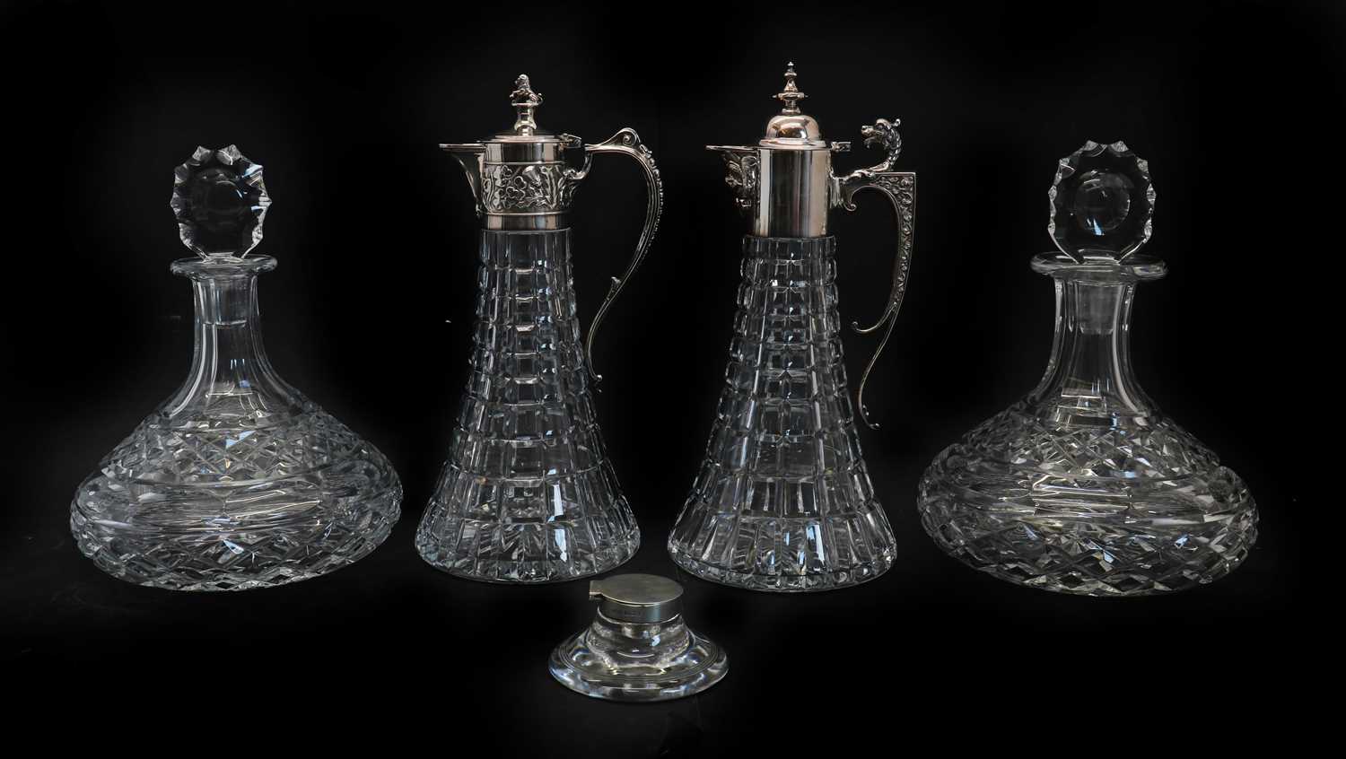 A near pair of silver topped cut glass claret jugs - Image 2 of 2