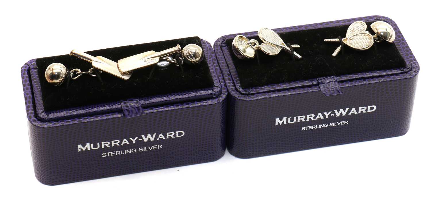 Two pairs of novelty 'Tennis' and 'Cricket' silver cuff links, - Image 3 of 3
