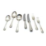 A part service of silver Hanovarian pattern flatware for six settings,