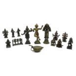 A collection of decorative bronze and alloy figures,