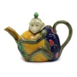 A Minton Majolica monkey teapot and cover