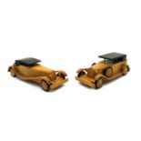 A near pair of wooden Daimler style model cars