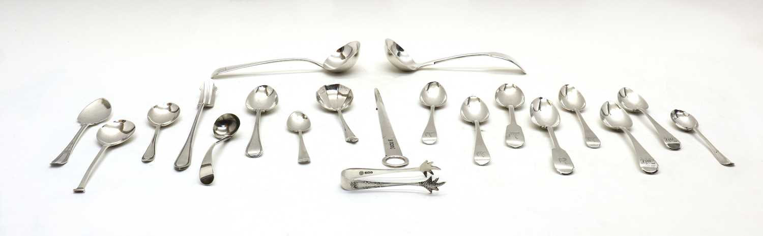 A collection of George III and later silver flatware