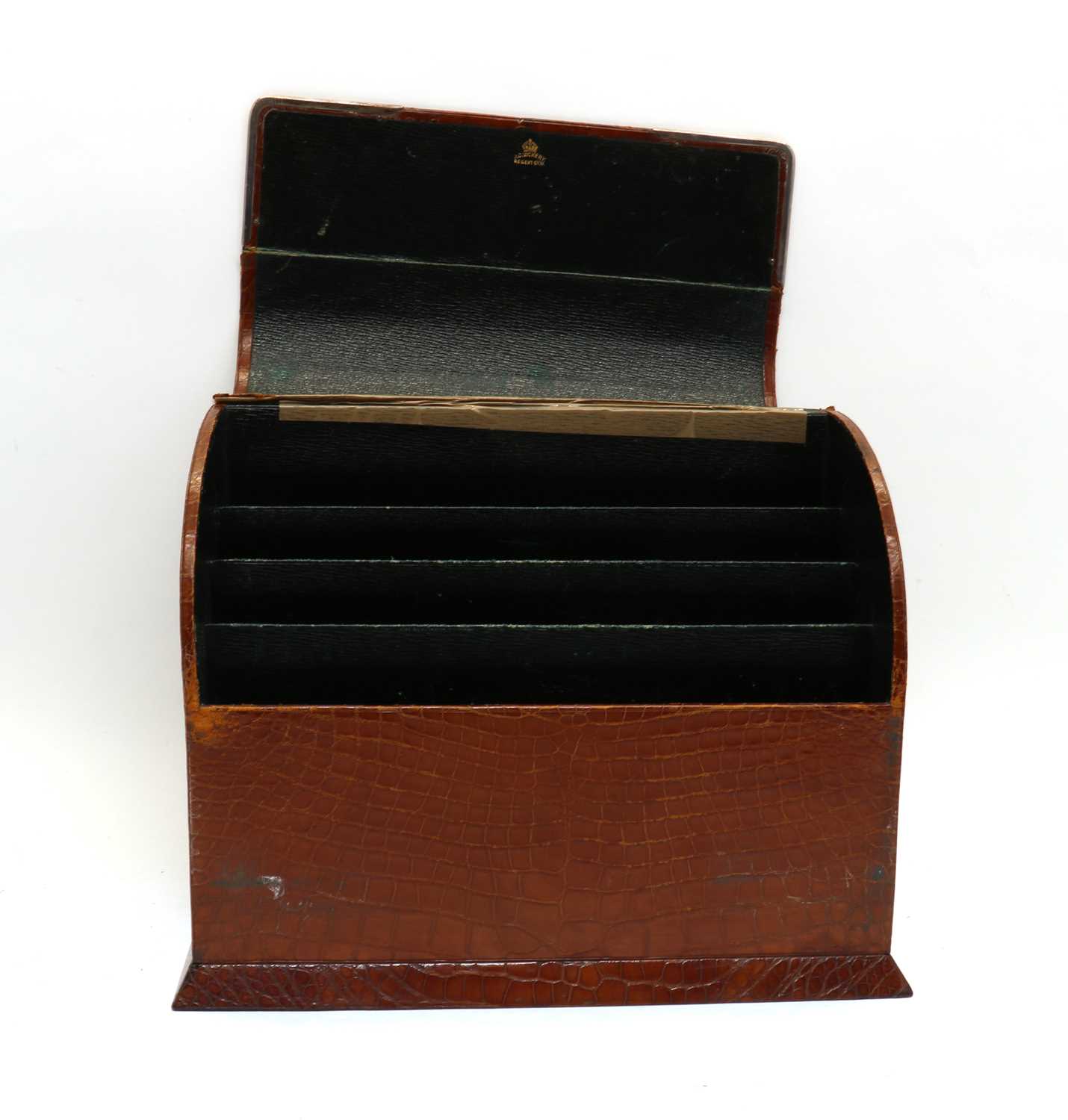 An Edwardian silver mounted crocodile skin stationery box - Image 2 of 3