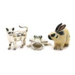 A collection of three novelty silver and enamel figures,