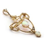 An Edwardian gold opal and split pearl brooch/pendant,