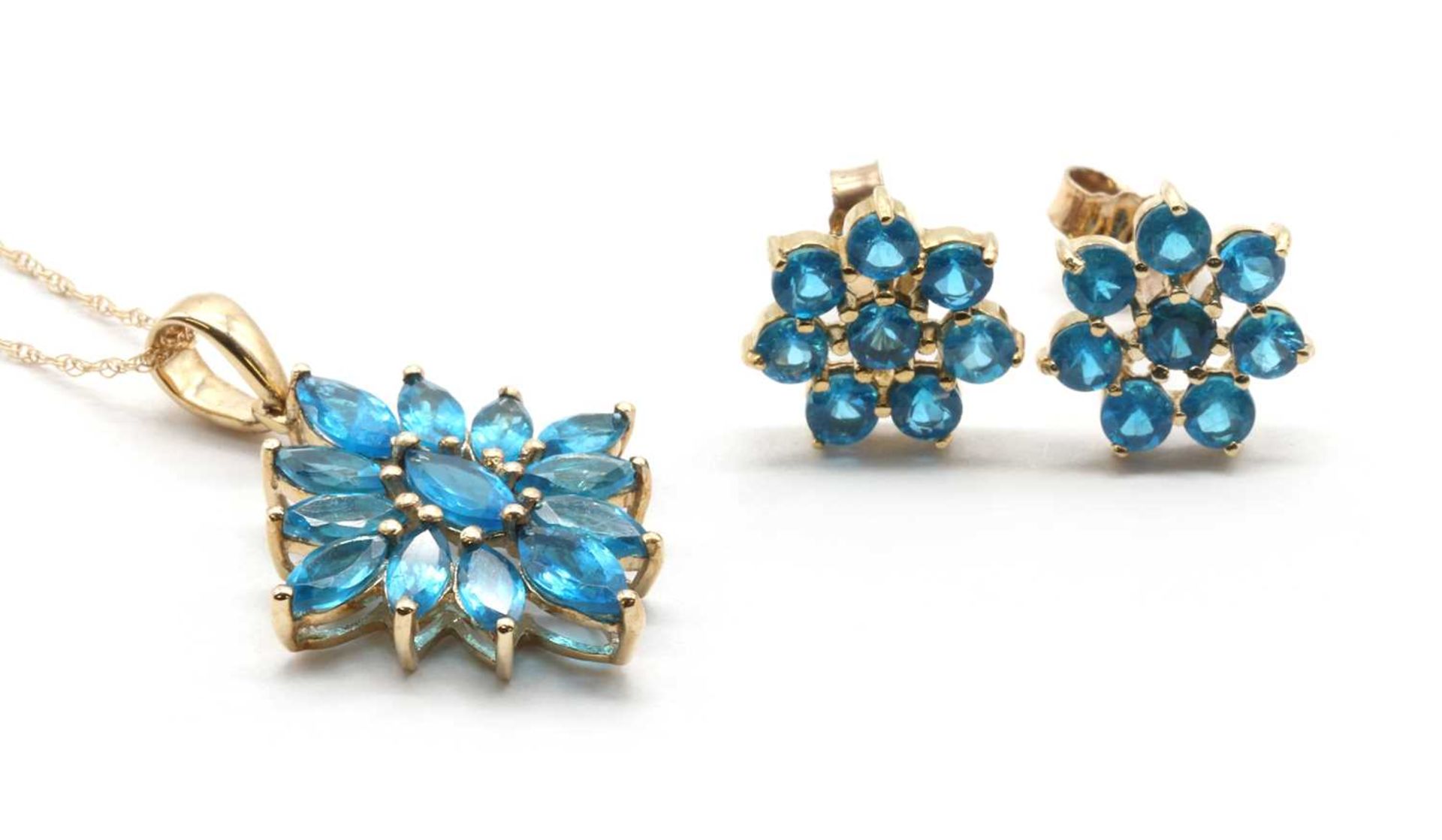 A pair of 9ct gold apatite cluster earrings,