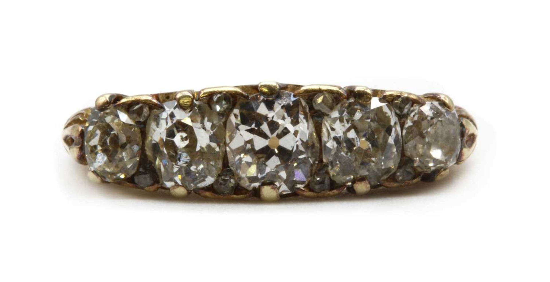 A Victorian gold five stone diamond ring,