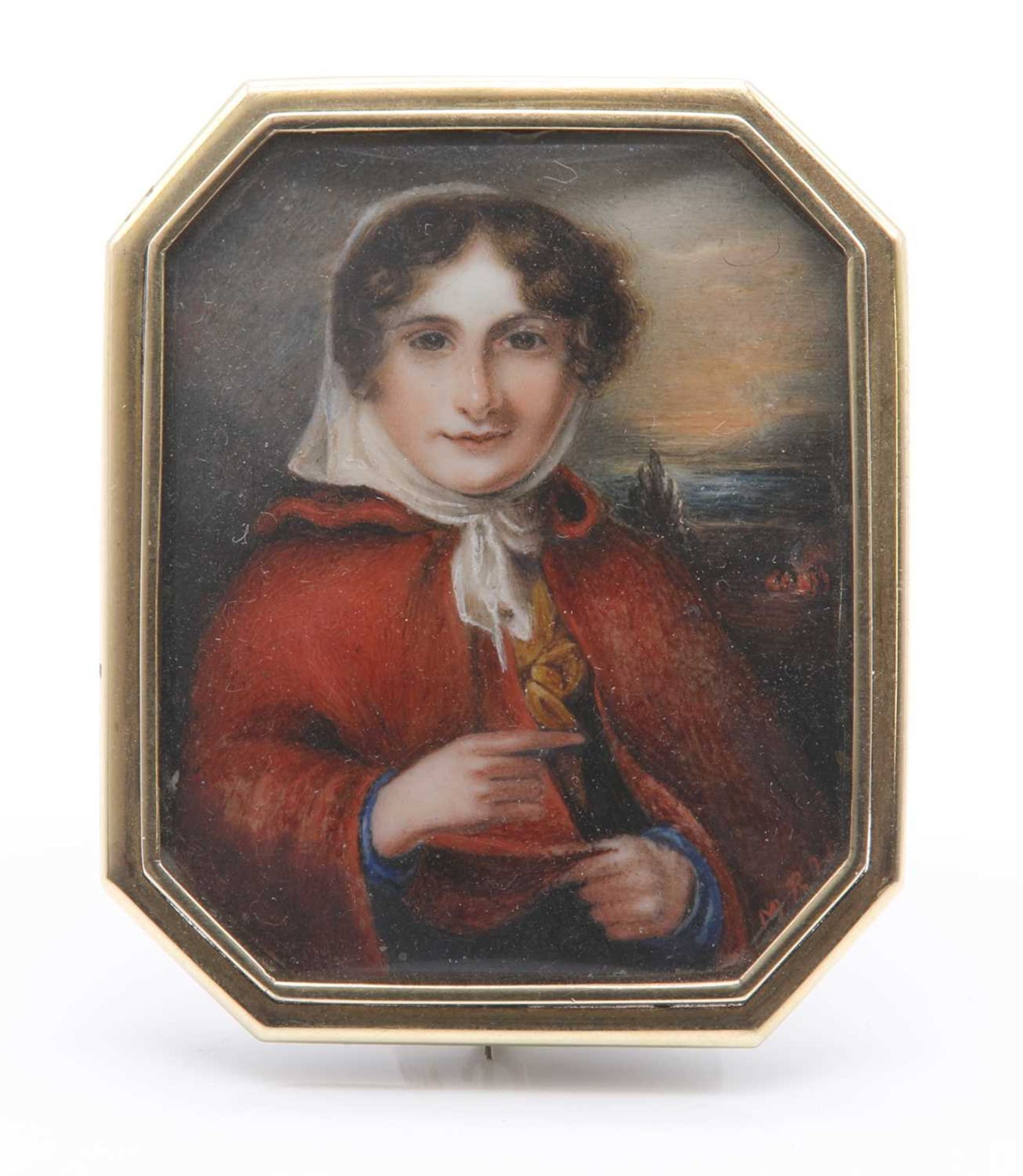 A Victorian painted miniature brooch,