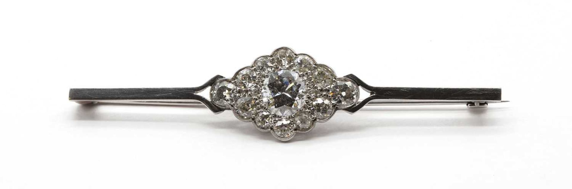 A diamond lozenge cluster bar brooch,