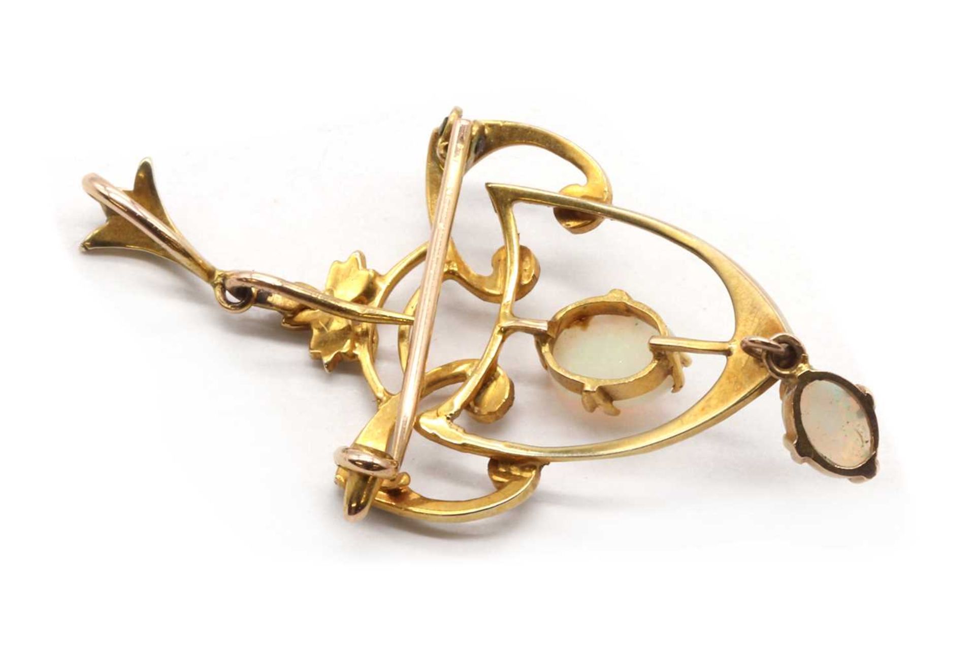 An Edwardian gold opal and split pearl brooch/pendant, - Bild 2 aus 2