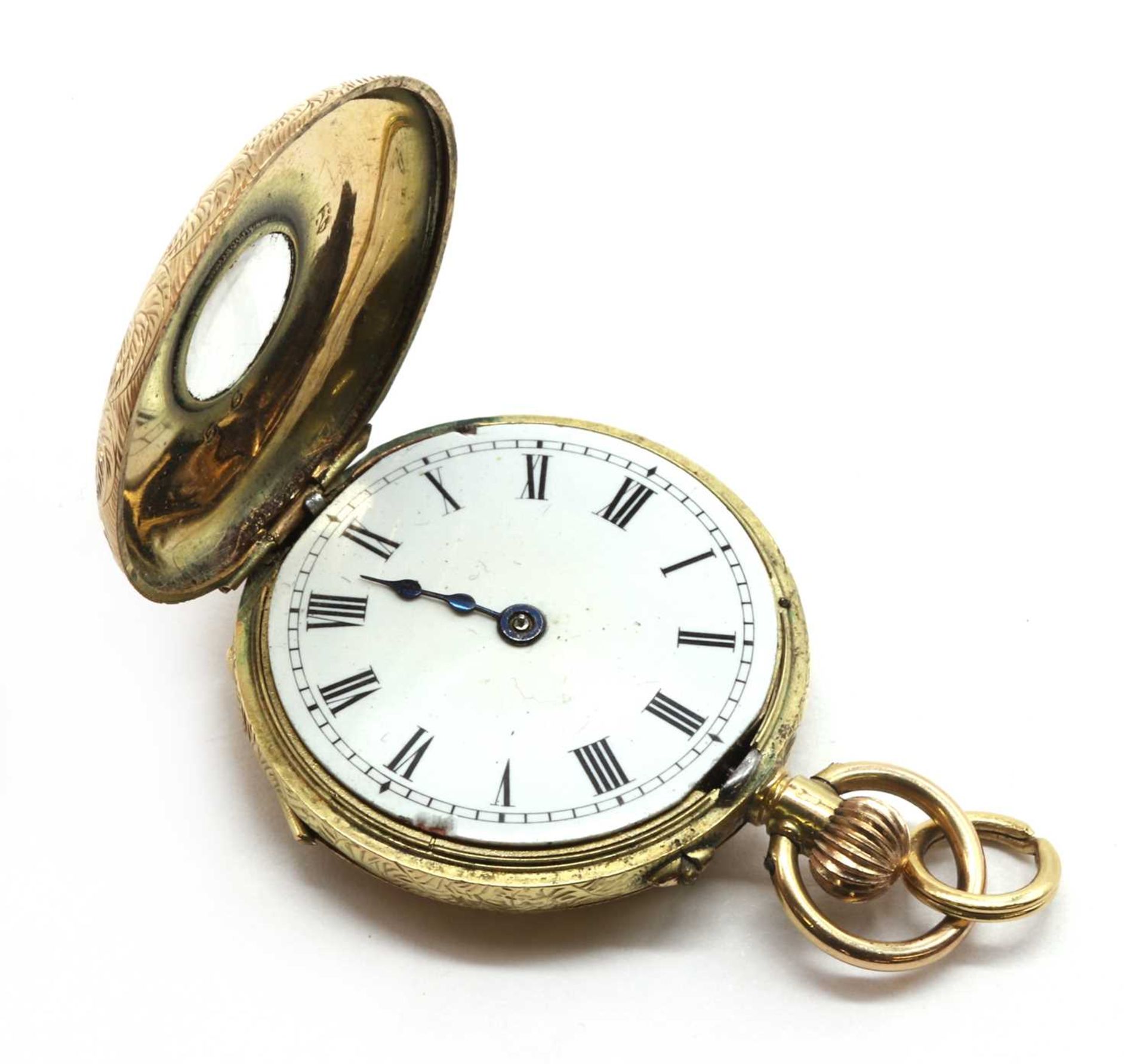 A Continental gold pin set half hunter fob watch, - Bild 2 aus 2