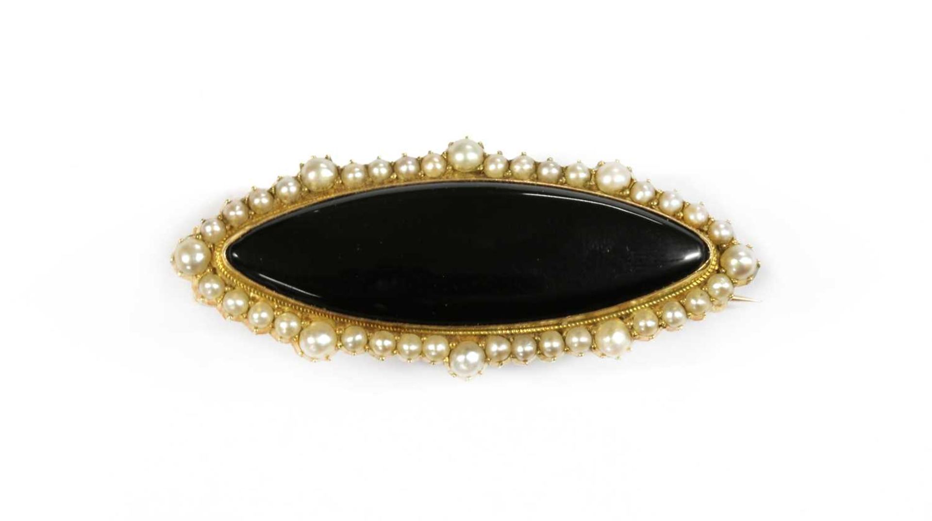 A Victorian gold onyx and split pearl brooch,