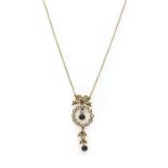 An Edwardian gold sapphire and split pearl pendant,