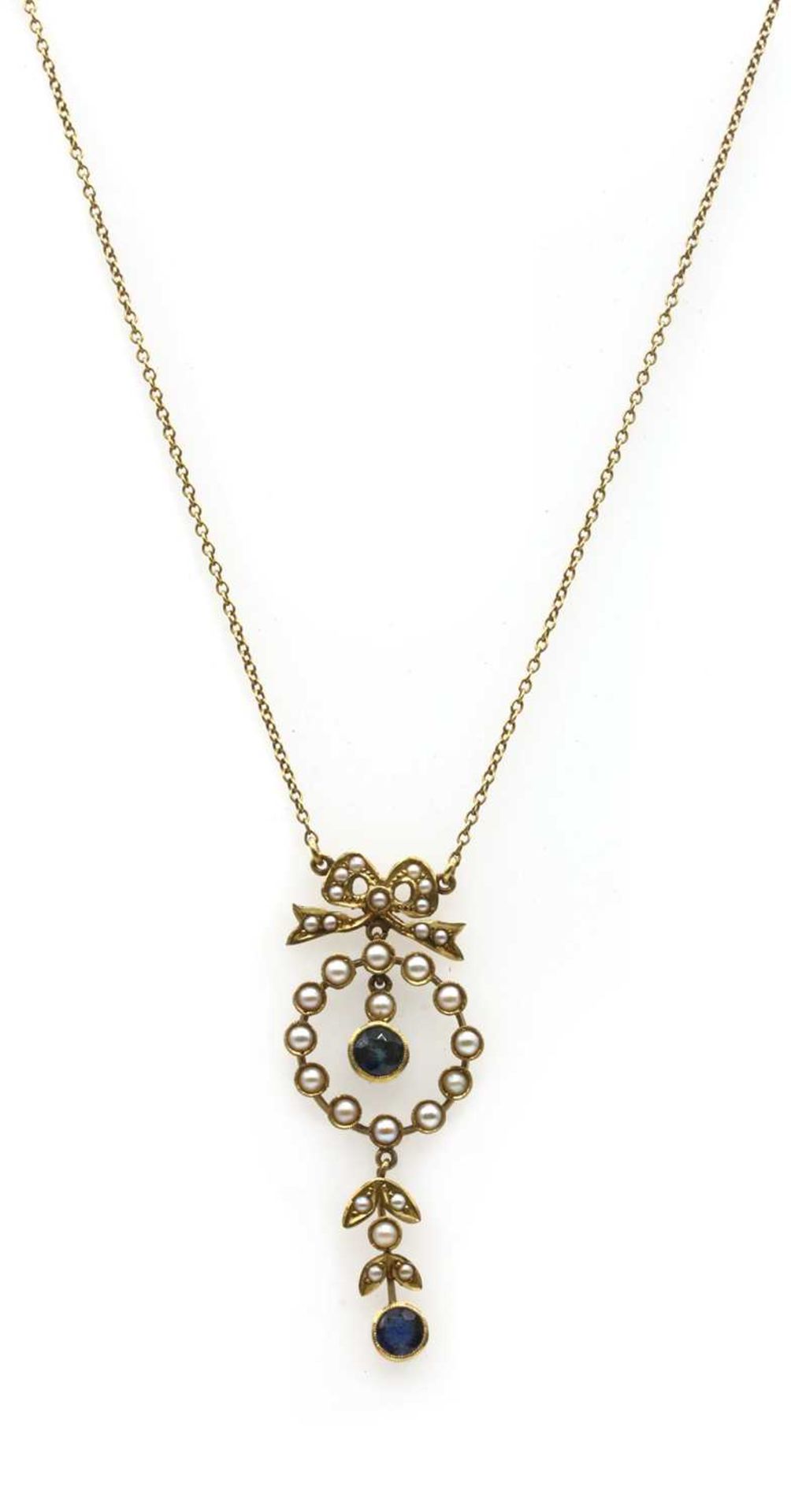 An Edwardian gold sapphire and split pearl pendant,