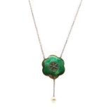 An Edwardian silver and gold, diamond and enamel pendant,