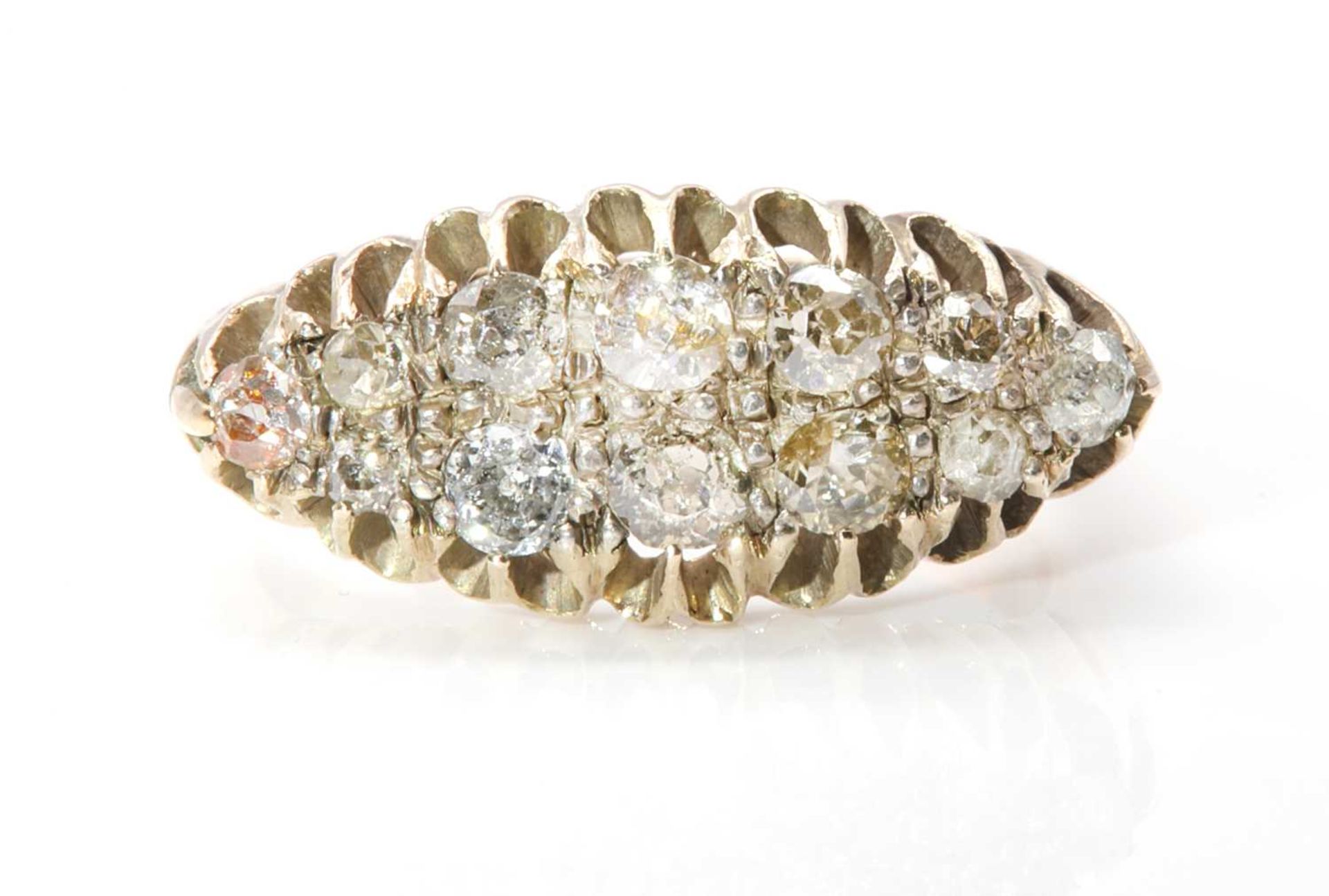 An Edwardian two row diamond boat shaped ring,