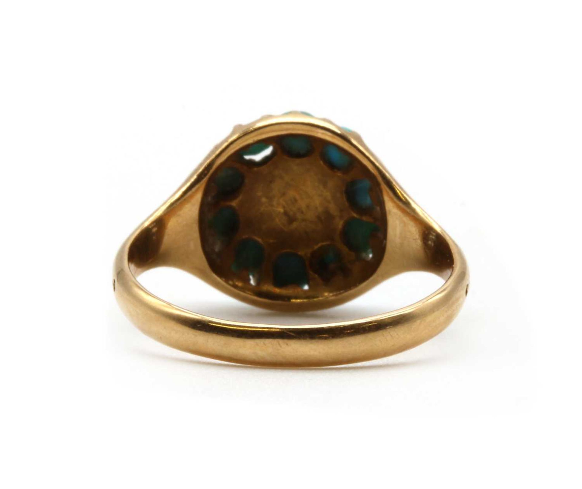 A Victorian 18ct gold split pearl and turquoise cluster ring, - Bild 3 aus 3