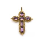 A Regency amethyst cannetille cross pendant,