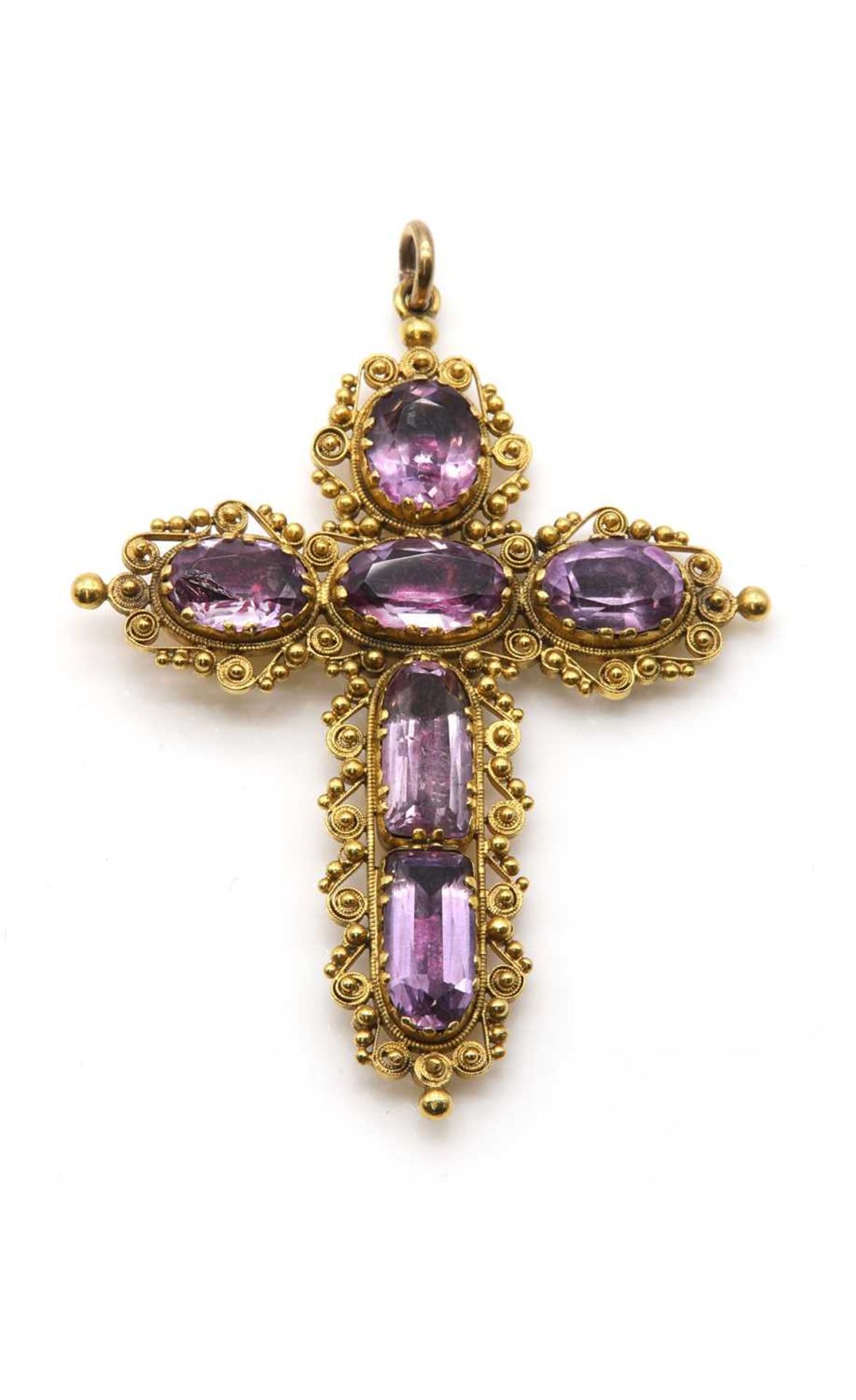 A Regency amethyst cannetille cross pendant,