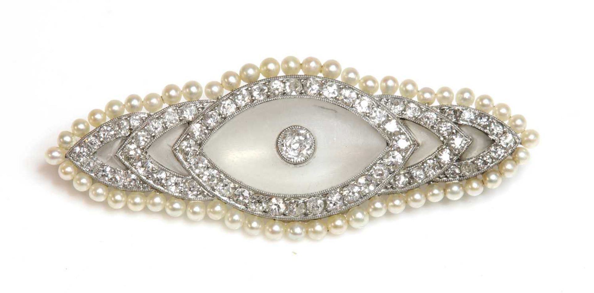 A French diamond, rock crystal and seed pearl brooch, c.1915-1920,