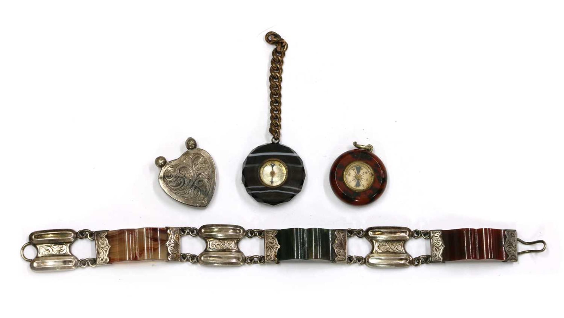 A Victorian silver and Scottish agate bracelet,