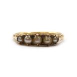 A gold split pearl and diamond ring,