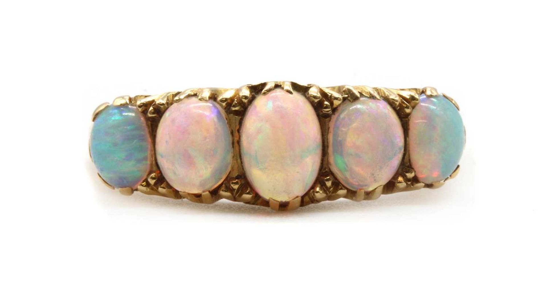 An 18ct gold five stone opal ring,