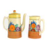 A Clarice Cliff 'Gayday' tankard coffee pot and lid,