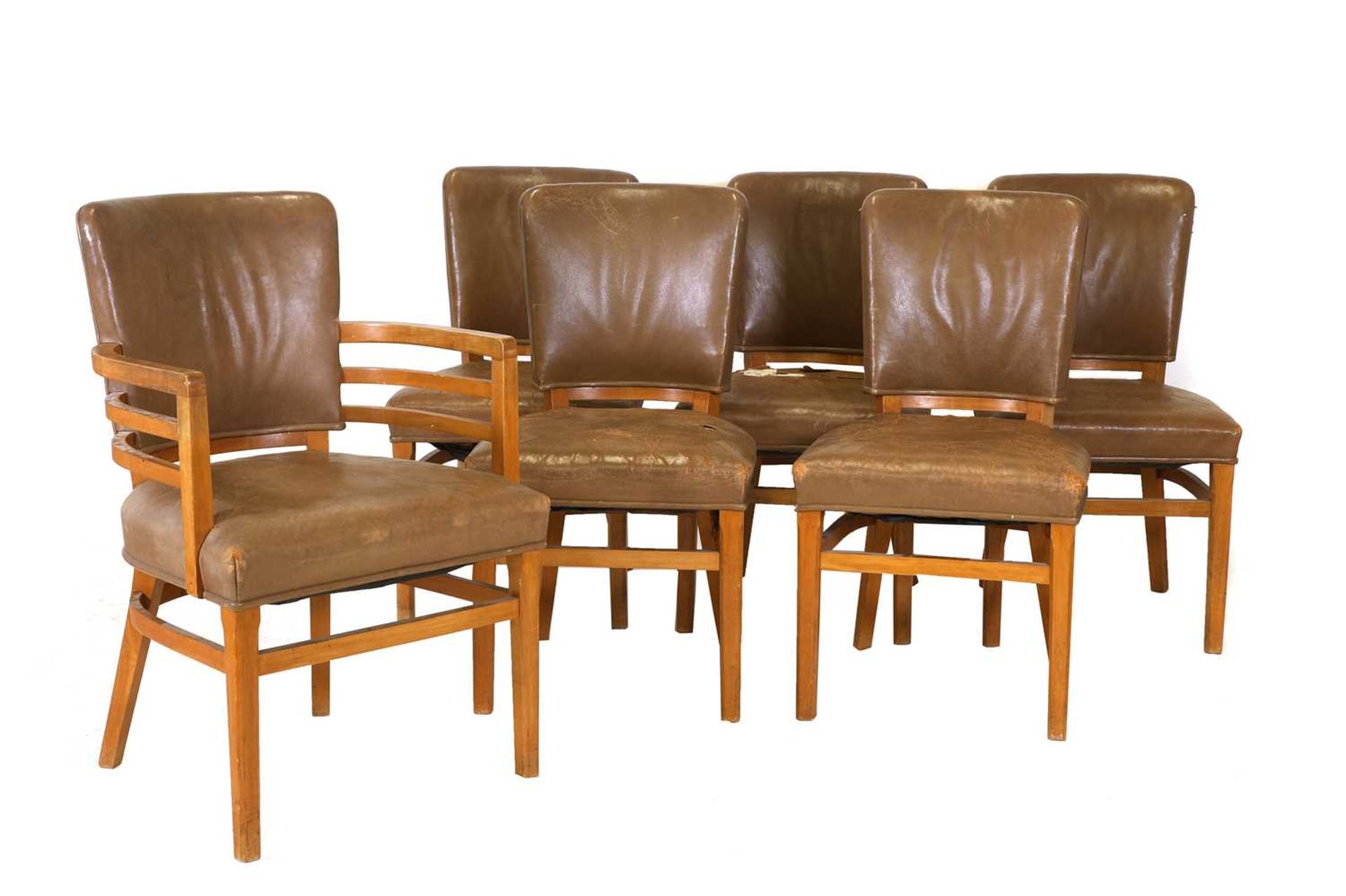 Seven Art Deco maple drawing chairs,