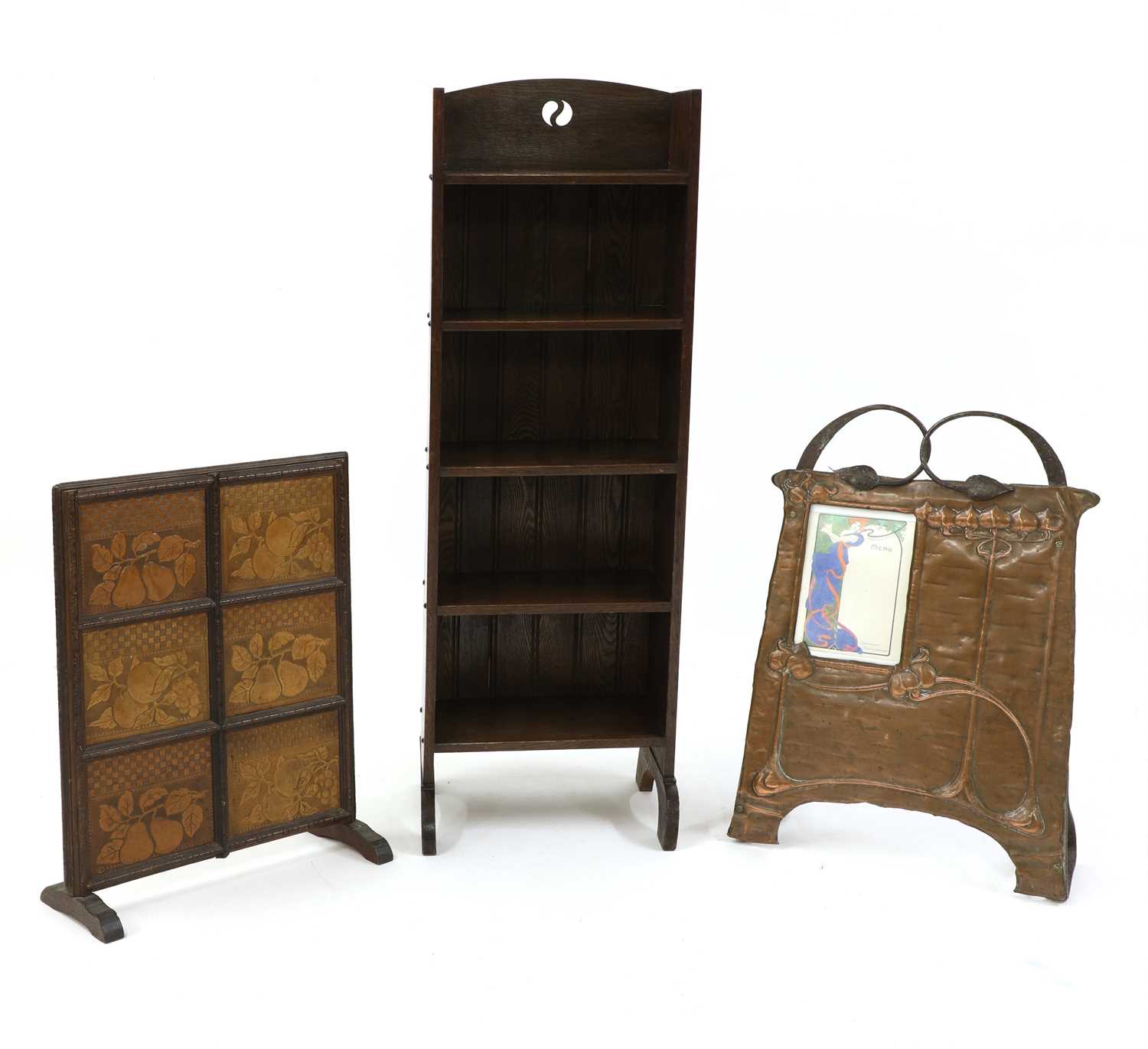 An Arts and Crafts wrought iron and copper fire screen,