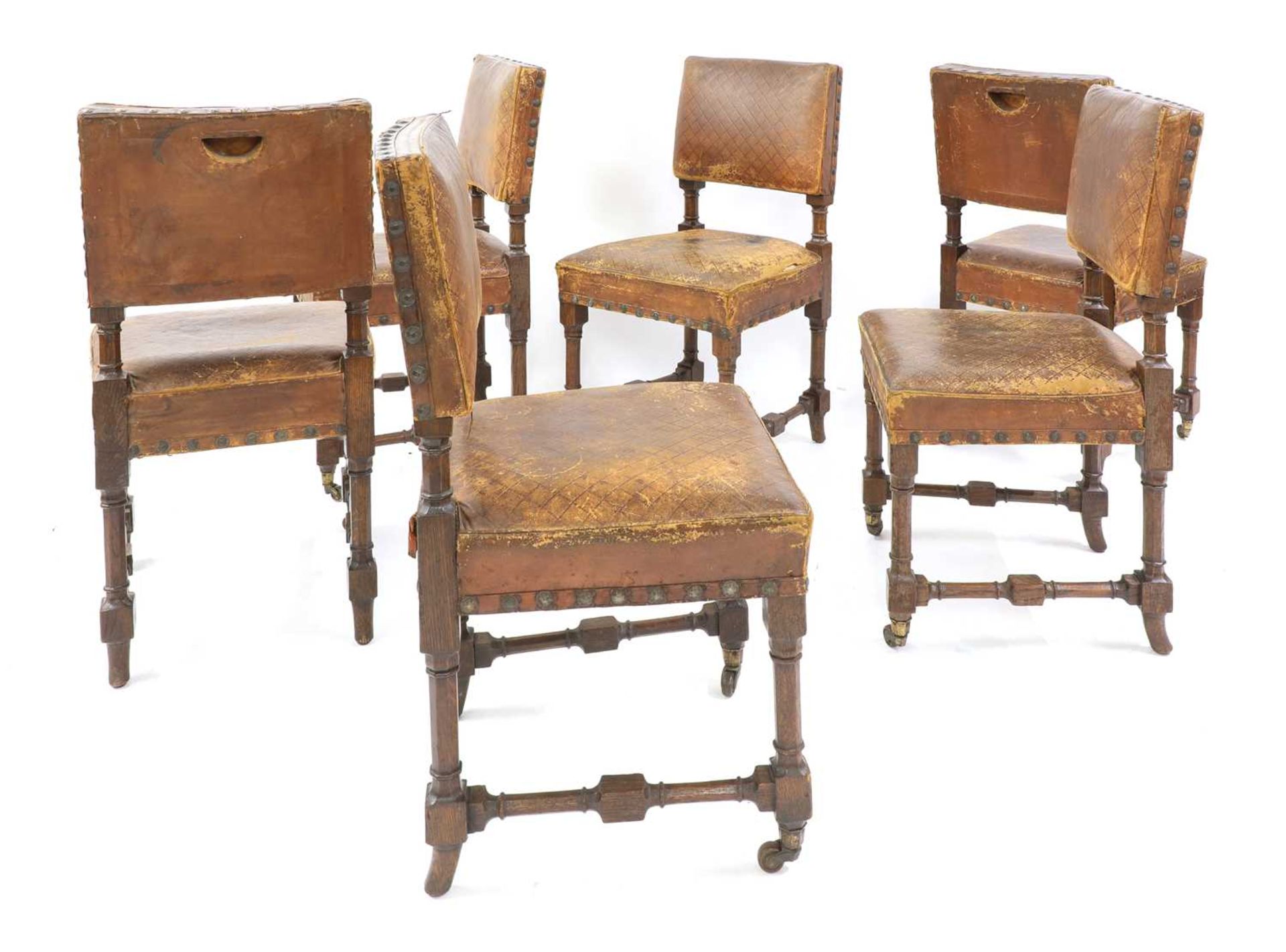 A set of six oak Gothic Revival dining chairs, - Bild 2 aus 3