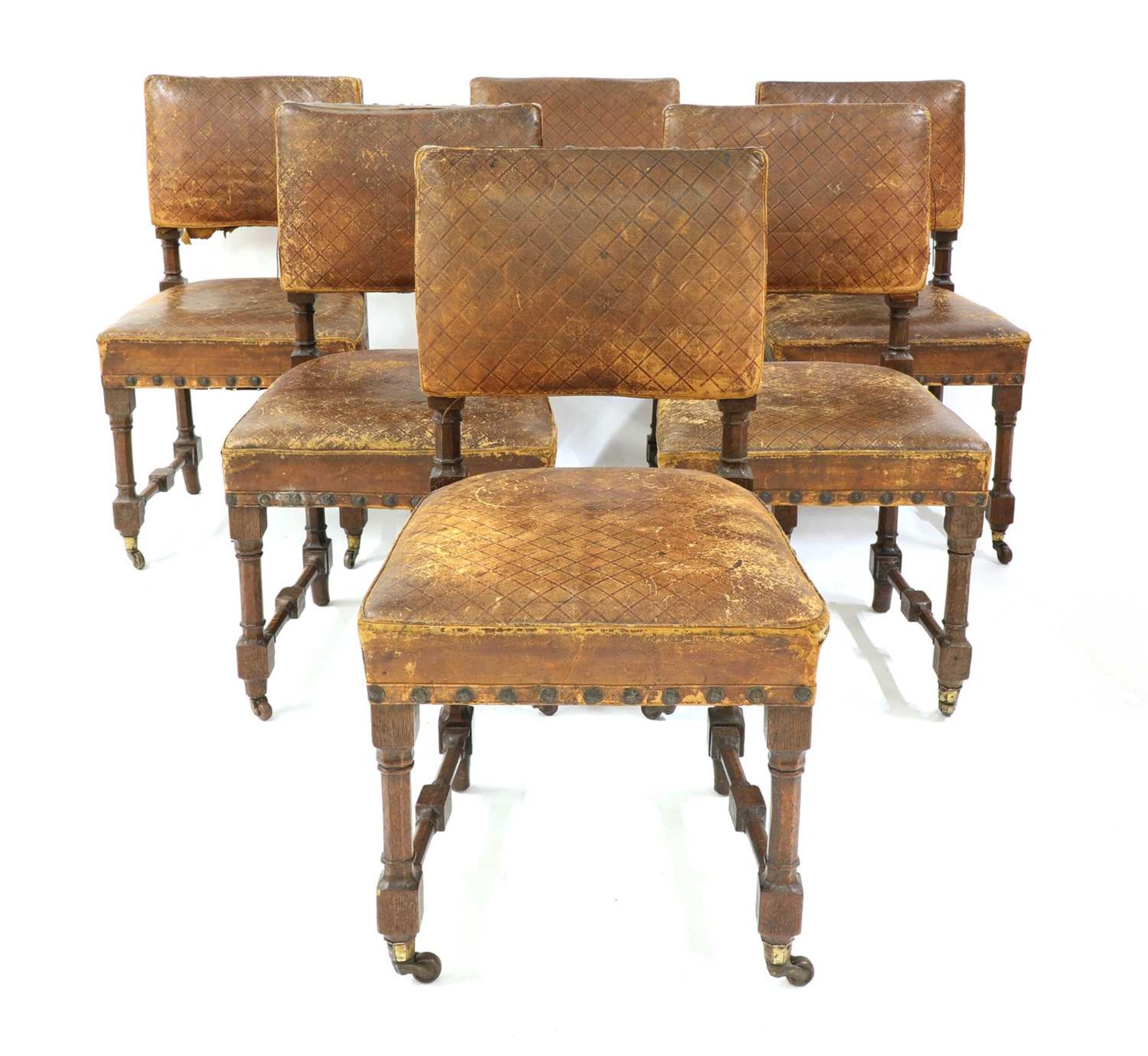 A set of six oak Gothic Revival dining chairs,
