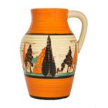 A Clarice Cliff 'Orange Trees and House' Lotus jug,