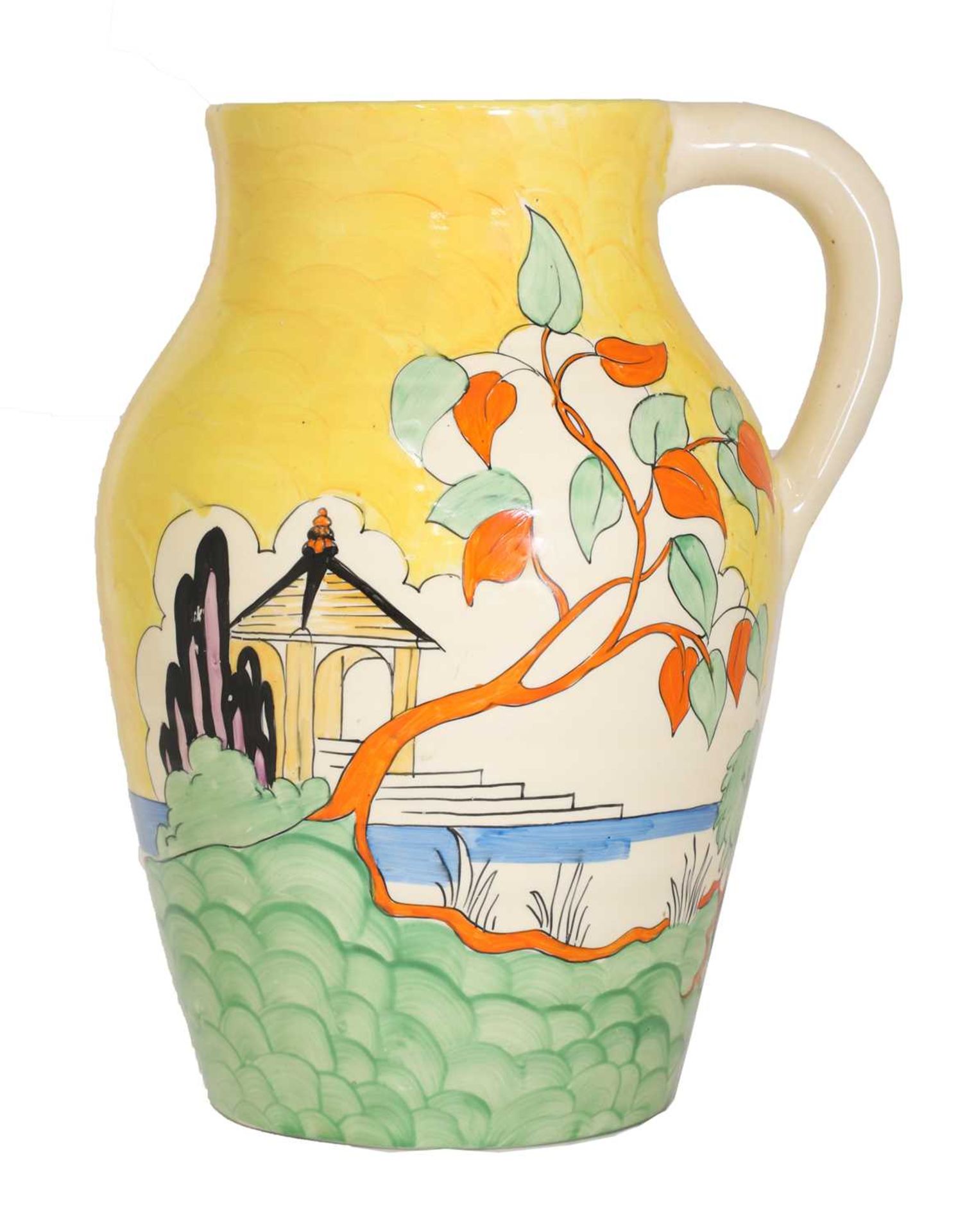 A Clarice Cliff 'Yellow Japan' Isis jug,