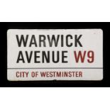 A City of Westminster enamel sign 'Warwick Avenue W9',